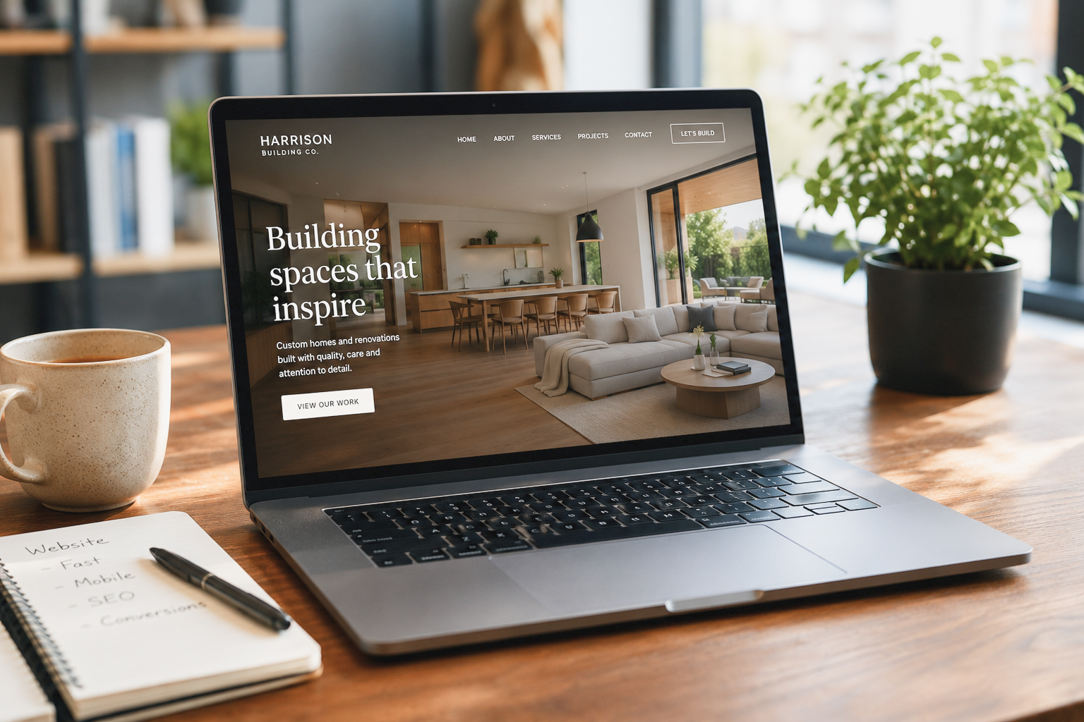 A modern small business website shown on a laptop